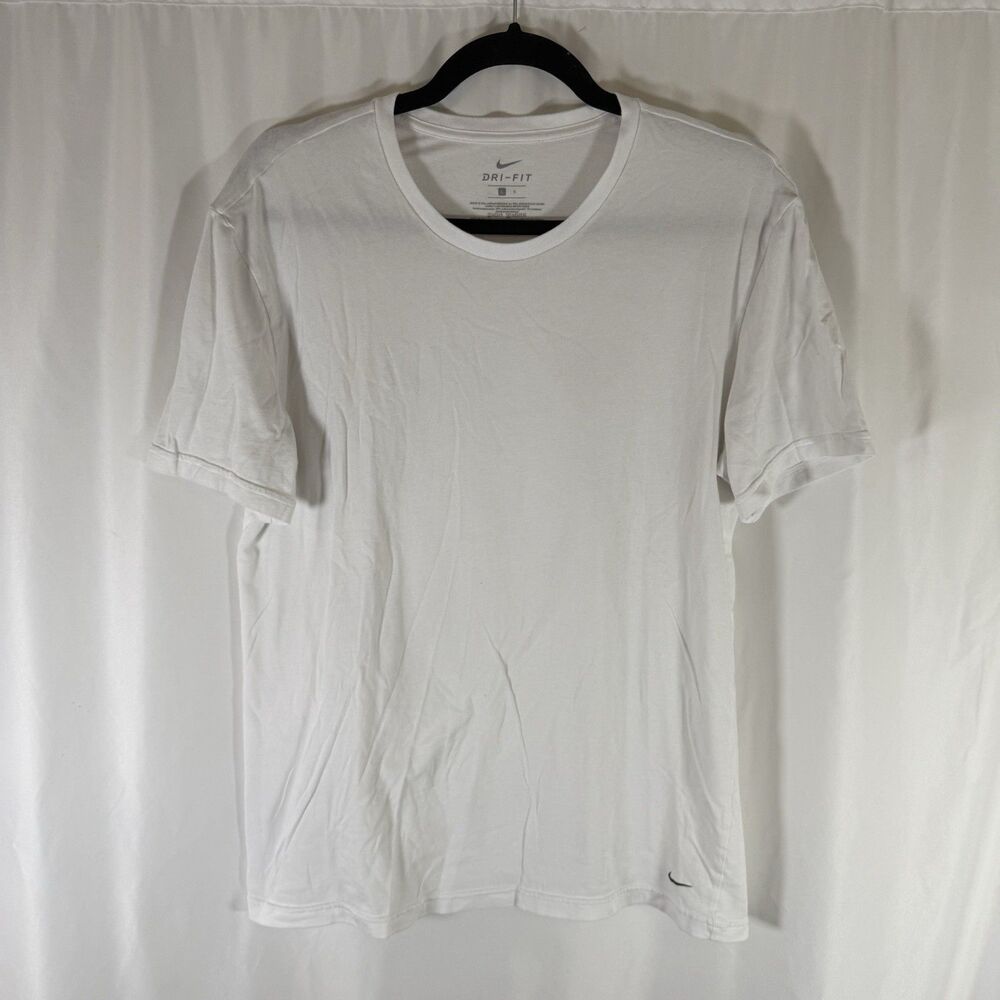 Nike Shirt Men's Large Solid White Short Sleeve Dri Fit Crewneck Cotton Blend